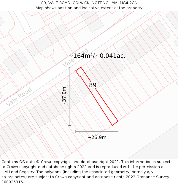 89, VALE ROAD, COLWICK, NOTTINGHAM, NG4 2GN: Plot and title map