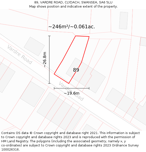 89, VARDRE ROAD, CLYDACH, SWANSEA, SA6 5LU: Plot and title map