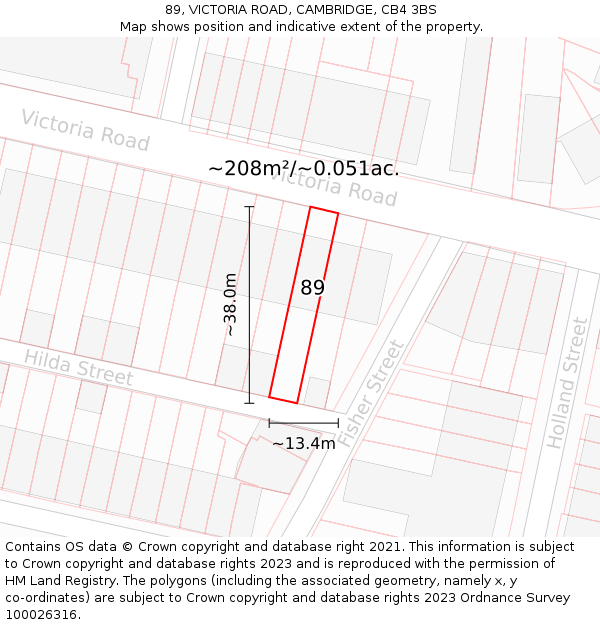 89, VICTORIA ROAD, CAMBRIDGE, CB4 3BS: Plot and title map