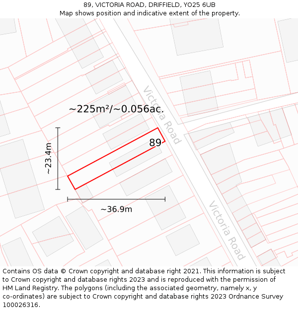 89, VICTORIA ROAD, DRIFFIELD, YO25 6UB: Plot and title map
