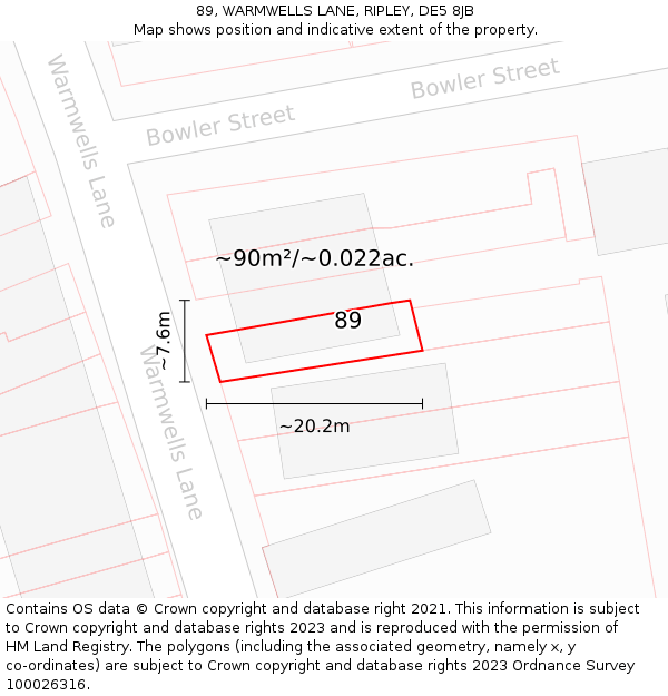 89, WARMWELLS LANE, RIPLEY, DE5 8JB: Plot and title map