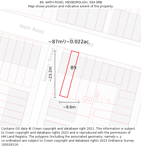 89, WATH ROAD, MEXBOROUGH, S64 9RB: Plot and title map