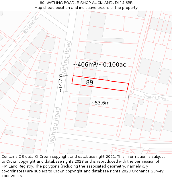 89, WATLING ROAD, BISHOP AUCKLAND, DL14 6RR: Plot and title map