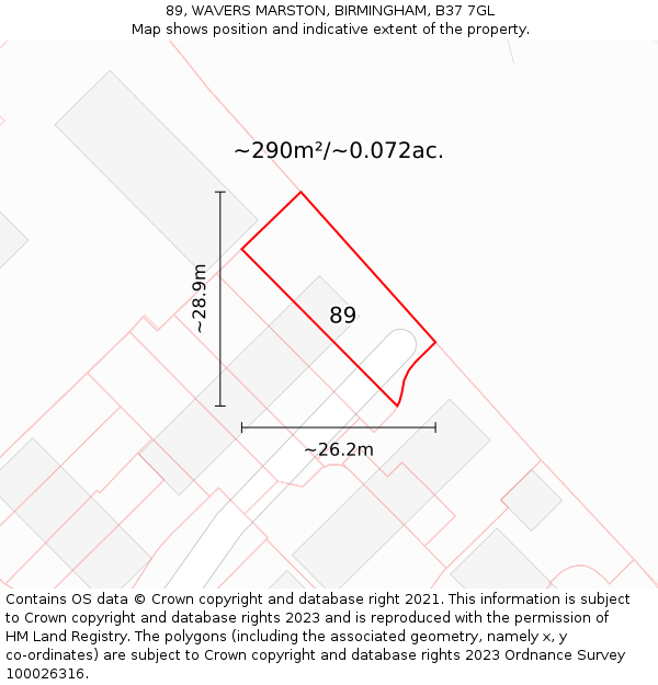 89, WAVERS MARSTON, BIRMINGHAM, B37 7GL: Plot and title map
