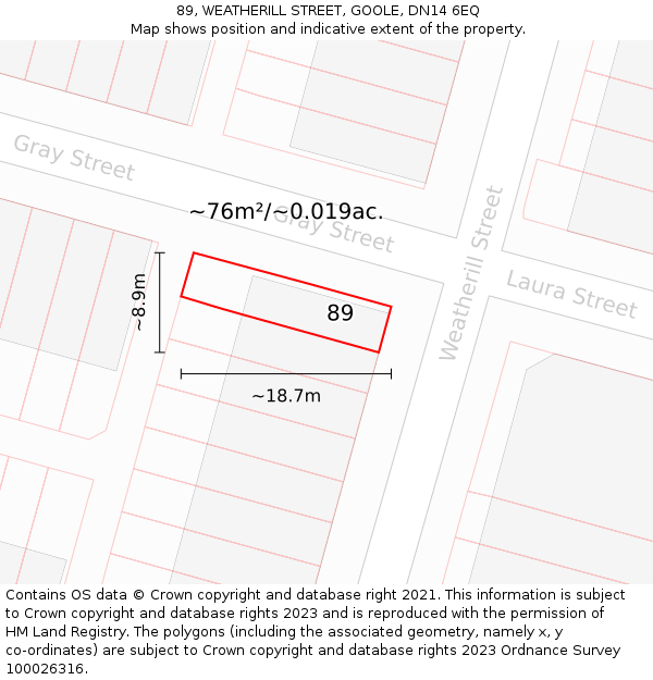89, WEATHERILL STREET, GOOLE, DN14 6EQ: Plot and title map