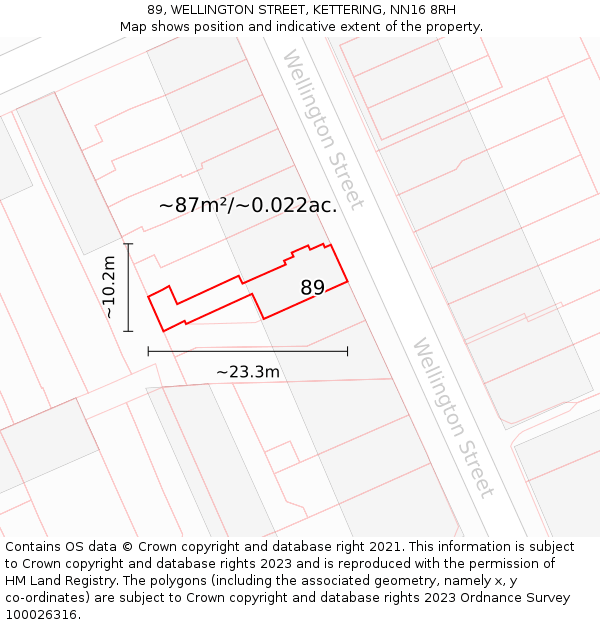 89, WELLINGTON STREET, KETTERING, NN16 8RH: Plot and title map