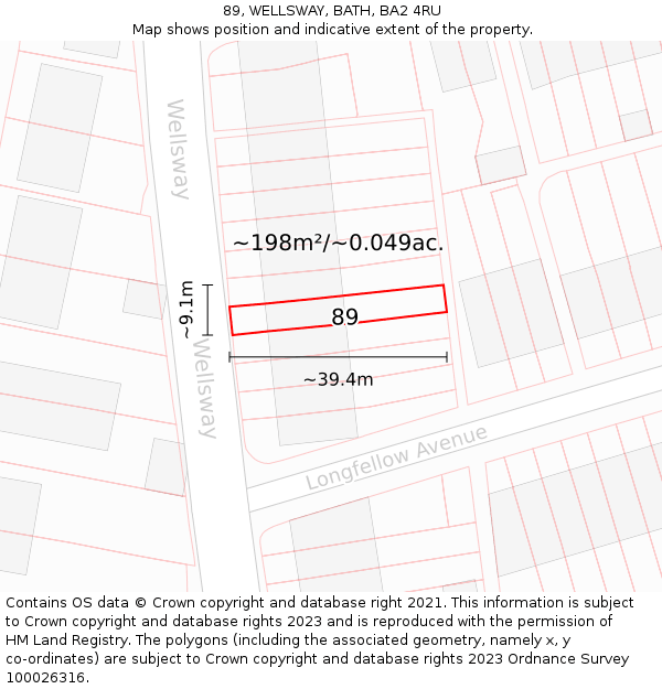 89, WELLSWAY, BATH, BA2 4RU: Plot and title map