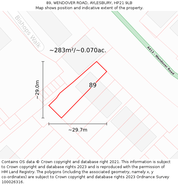 89, WENDOVER ROAD, AYLESBURY, HP21 9LB: Plot and title map