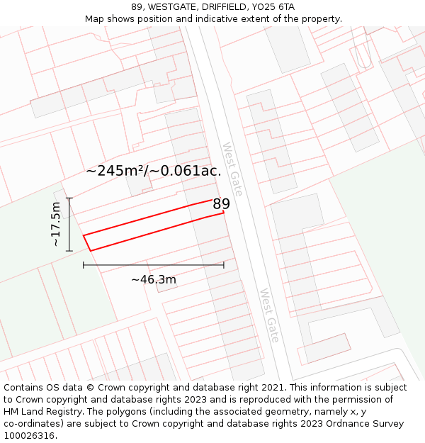 89, WESTGATE, DRIFFIELD, YO25 6TA: Plot and title map