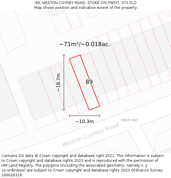 89, WESTON COYNEY ROAD, STOKE-ON-TRENT, ST3 5LD: Plot and title map