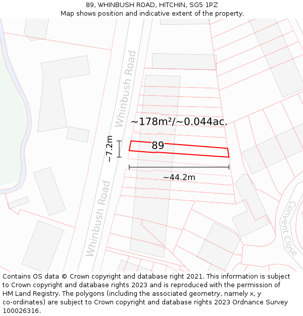 89, WHINBUSH ROAD, HITCHIN, SG5 1PZ: Plot and title map