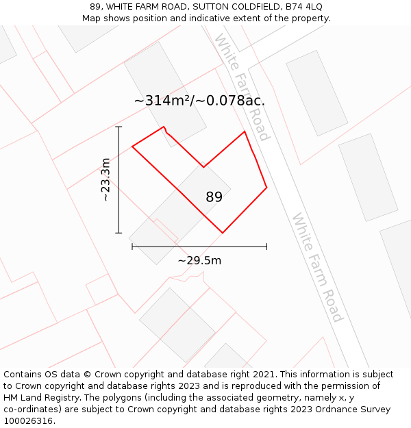 89, WHITE FARM ROAD, SUTTON COLDFIELD, B74 4LQ: Plot and title map