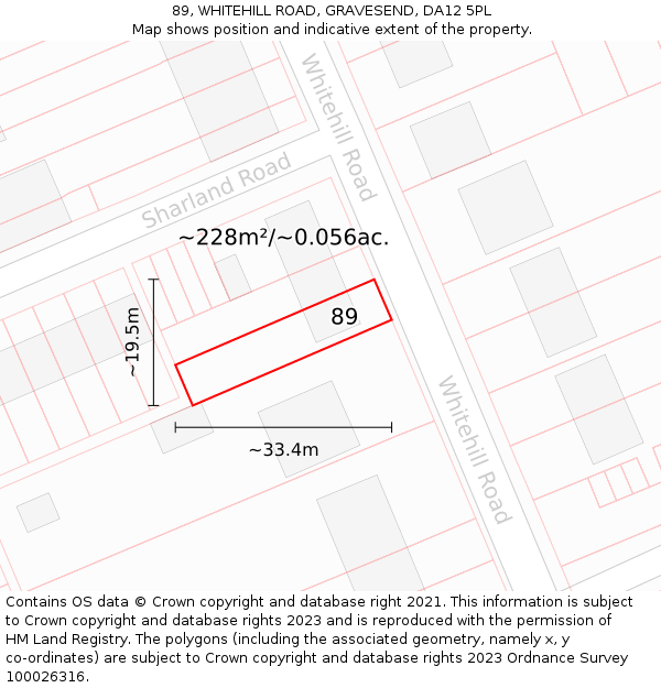 89, WHITEHILL ROAD, GRAVESEND, DA12 5PL: Plot and title map