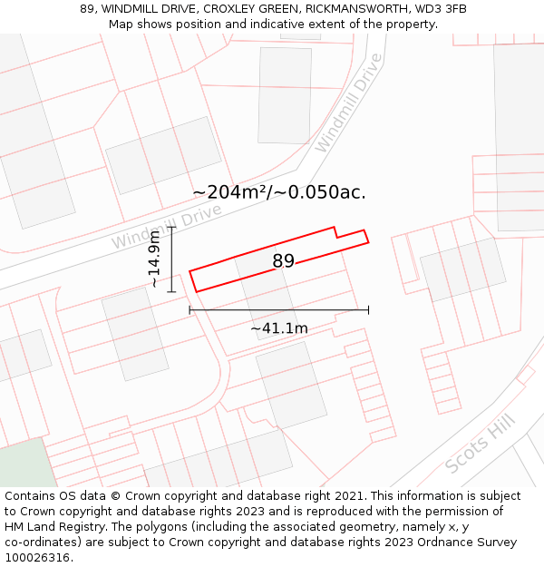 89, WINDMILL DRIVE, CROXLEY GREEN, RICKMANSWORTH, WD3 3FB: Plot and title map