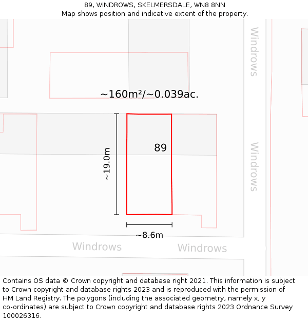 89, WINDROWS, SKELMERSDALE, WN8 8NN: Plot and title map