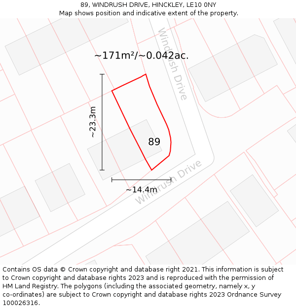 89, WINDRUSH DRIVE, HINCKLEY, LE10 0NY: Plot and title map