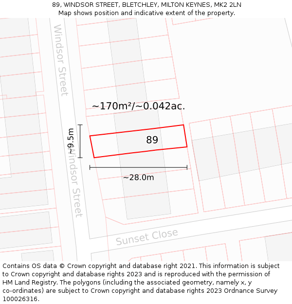 89, WINDSOR STREET, BLETCHLEY, MILTON KEYNES, MK2 2LN: Plot and title map