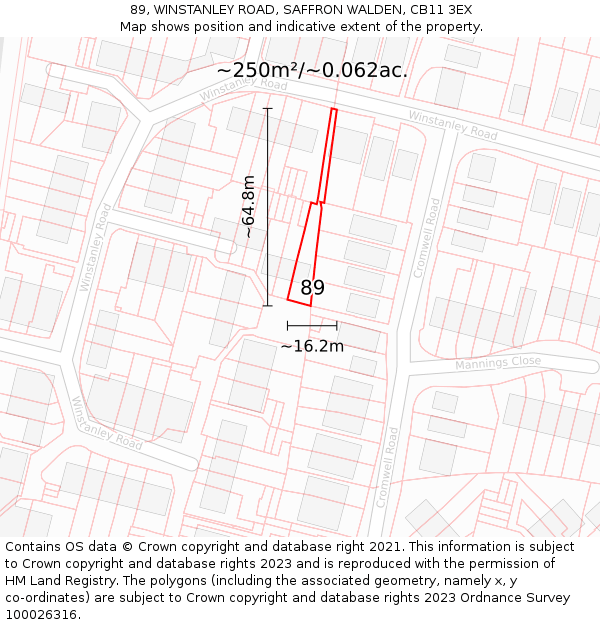 89, WINSTANLEY ROAD, SAFFRON WALDEN, CB11 3EX: Plot and title map