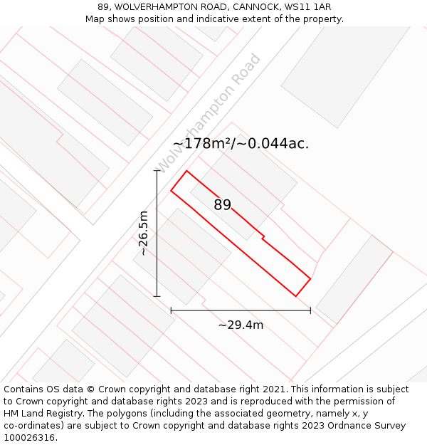89, WOLVERHAMPTON ROAD, CANNOCK, WS11 1AR: Plot and title map