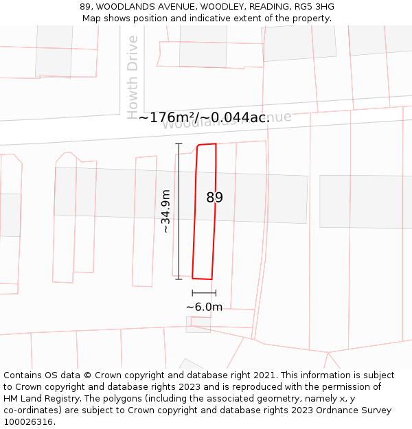 89, WOODLANDS AVENUE, WOODLEY, READING, RG5 3HG: Plot and title map