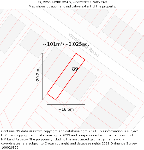 89, WOOLHOPE ROAD, WORCESTER, WR5 2AR: Plot and title map