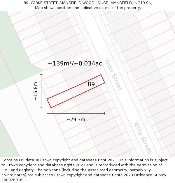 89, YORKE STREET, MANSFIELD WOODHOUSE, MANSFIELD, NG19 9NJ: Plot and title map