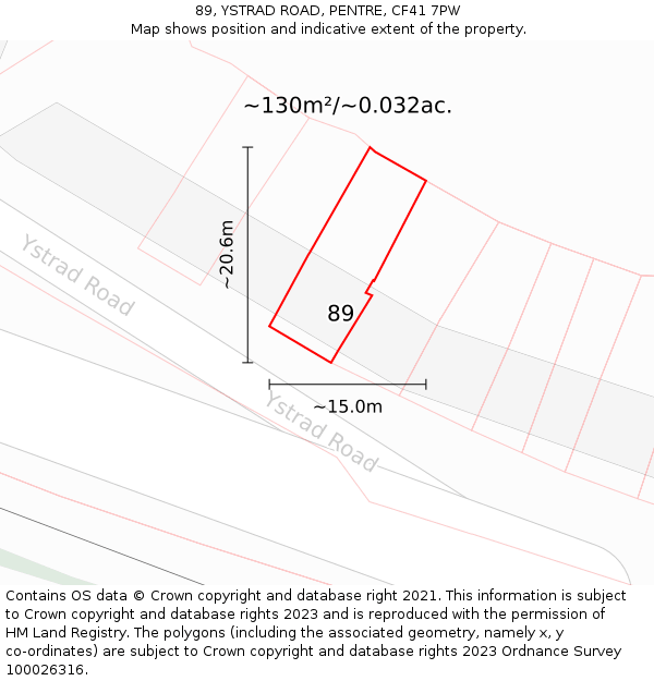 89, YSTRAD ROAD, PENTRE, CF41 7PW: Plot and title map