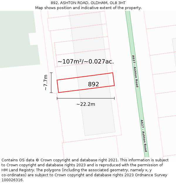 892, ASHTON ROAD, OLDHAM, OL8 3HT: Plot and title map