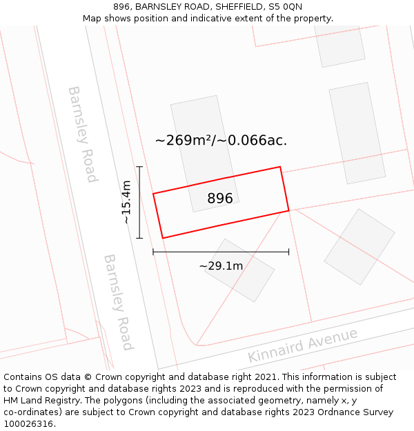 896, BARNSLEY ROAD, SHEFFIELD, S5 0QN: Plot and title map