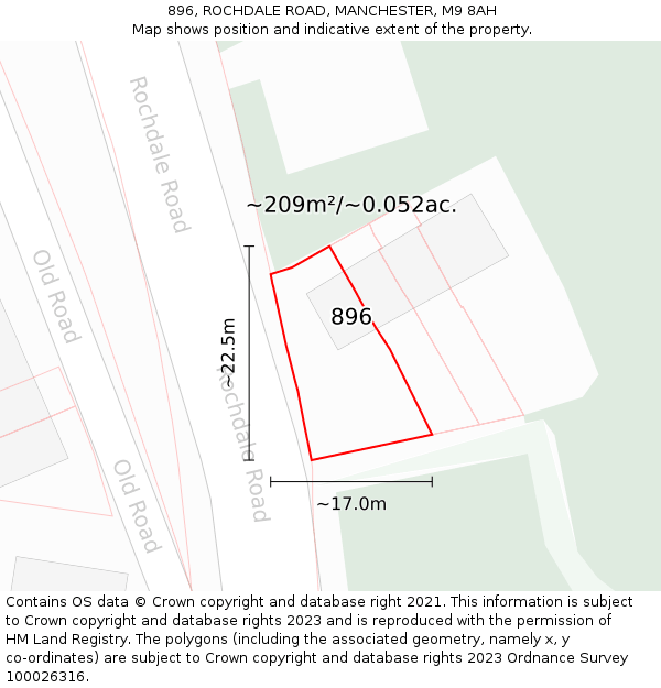 896, ROCHDALE ROAD, MANCHESTER, M9 8AH: Plot and title map