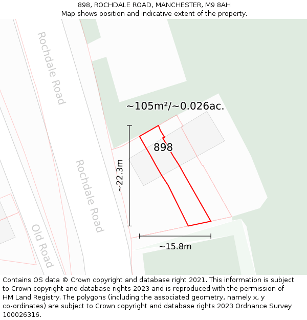898, ROCHDALE ROAD, MANCHESTER, M9 8AH: Plot and title map