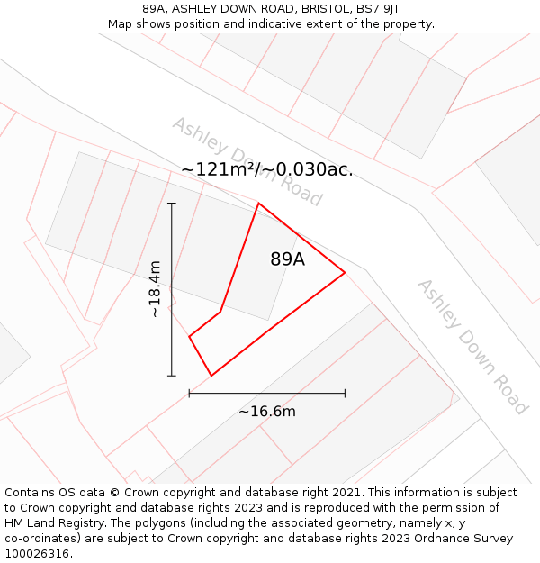 89A, ASHLEY DOWN ROAD, BRISTOL, BS7 9JT: Plot and title map