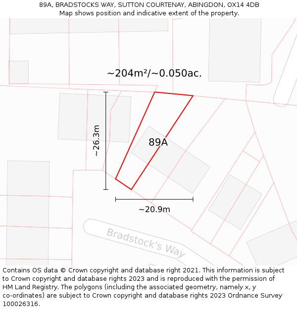 89A, BRADSTOCKS WAY, SUTTON COURTENAY, ABINGDON, OX14 4DB: Plot and title map