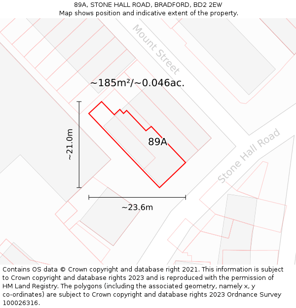 89A, STONE HALL ROAD, BRADFORD, BD2 2EW: Plot and title map