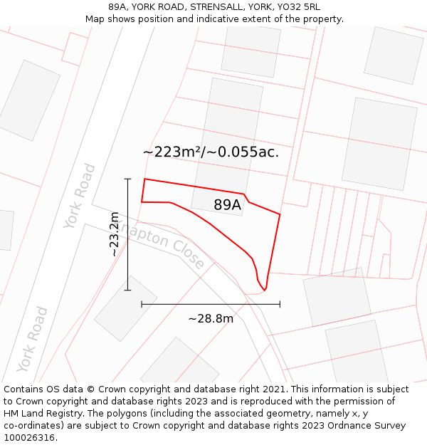 89A, YORK ROAD, STRENSALL, YORK, YO32 5RL: Plot and title map