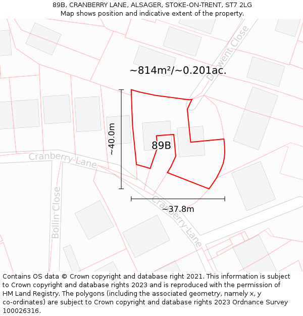 89B, CRANBERRY LANE, ALSAGER, STOKE-ON-TRENT, ST7 2LG: Plot and title map