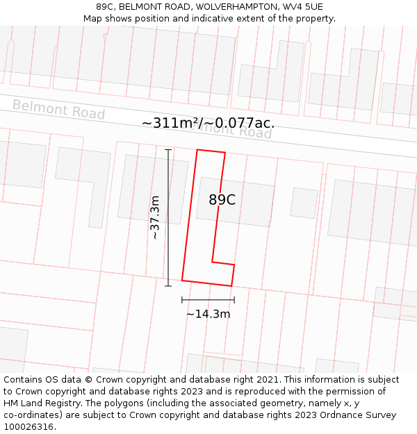89C, BELMONT ROAD, WOLVERHAMPTON, WV4 5UE: Plot and title map