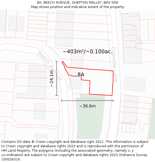 8A, BEECH AVENUE, SHEPTON MALLET, BA4 5XW: Plot and title map