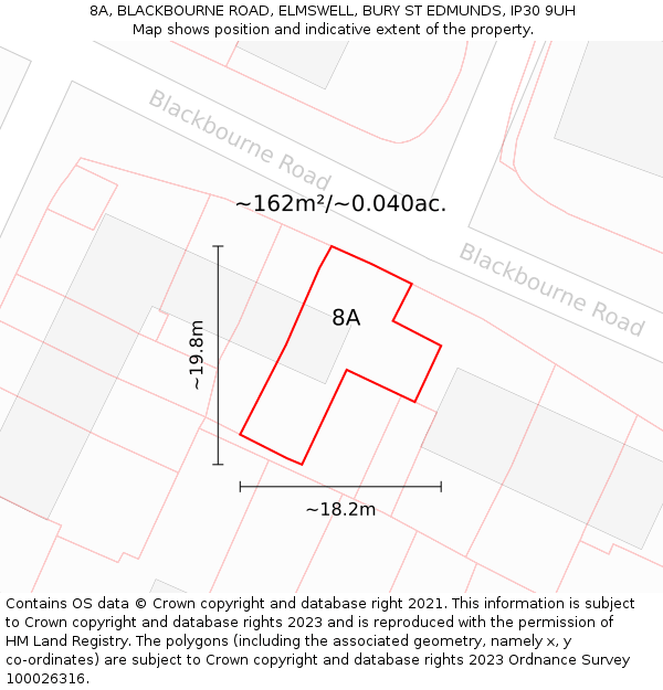 8A, BLACKBOURNE ROAD, ELMSWELL, BURY ST EDMUNDS, IP30 9UH: Plot and title map