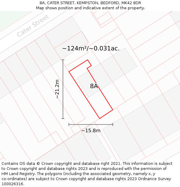 8A, CATER STREET, KEMPSTON, BEDFORD, MK42 8DR: Plot and title map