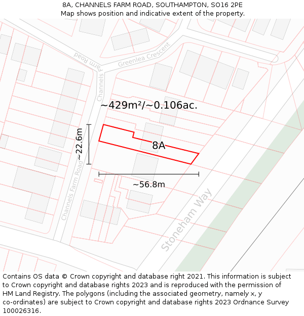 8A, CHANNELS FARM ROAD, SOUTHAMPTON, SO16 2PE: Plot and title map
