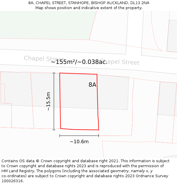 8A, CHAPEL STREET, STANHOPE, BISHOP AUCKLAND, DL13 2NA: Plot and title map