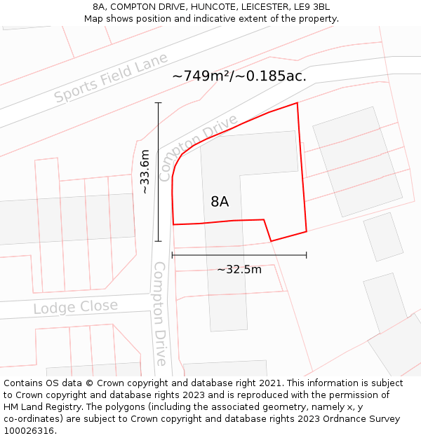 8A, COMPTON DRIVE, HUNCOTE, LEICESTER, LE9 3BL: Plot and title map