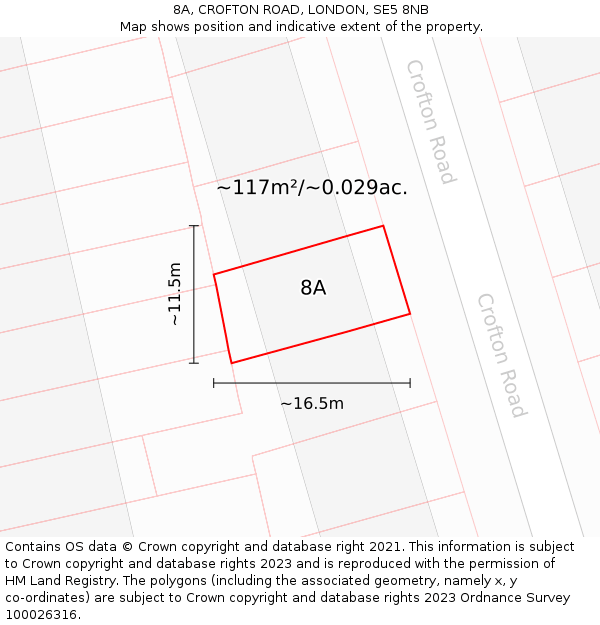 8A, CROFTON ROAD, LONDON, SE5 8NB: Plot and title map