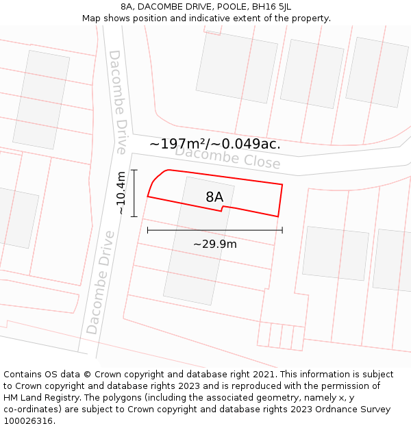 8A, DACOMBE DRIVE, POOLE, BH16 5JL: Plot and title map