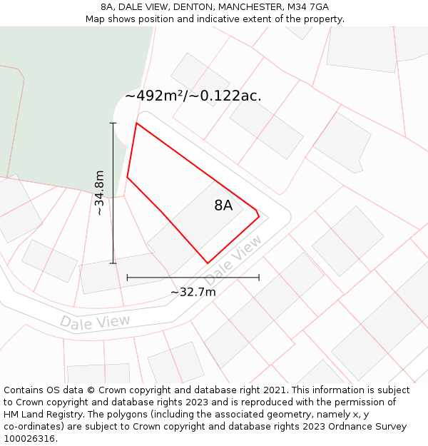 8A, DALE VIEW, DENTON, MANCHESTER, M34 7GA: Plot and title map