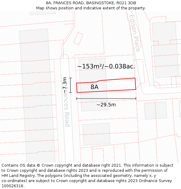 8A, FRANCES ROAD, BASINGSTOKE, RG21 3DB: Plot and title map