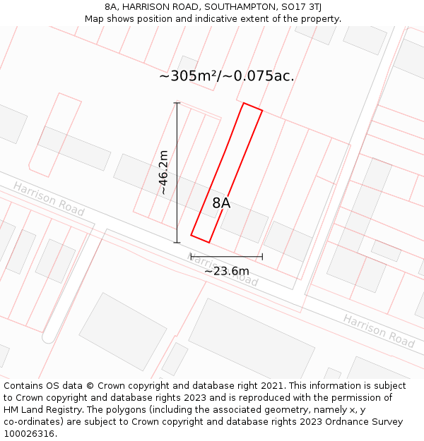 8A, HARRISON ROAD, SOUTHAMPTON, SO17 3TJ: Plot and title map