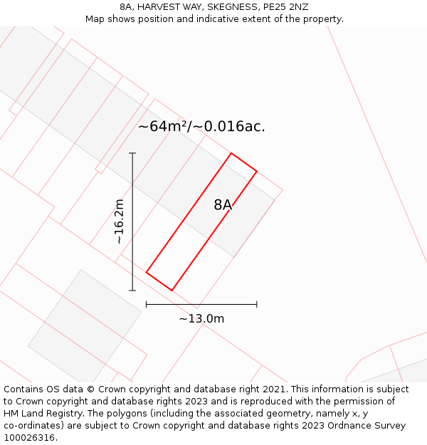 8A, HARVEST WAY, SKEGNESS, PE25 2NZ: Plot and title map