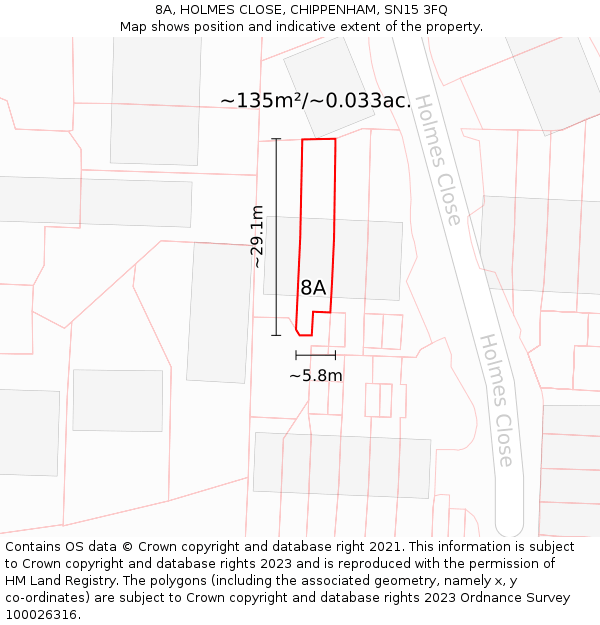 8A, HOLMES CLOSE, CHIPPENHAM, SN15 3FQ: Plot and title map